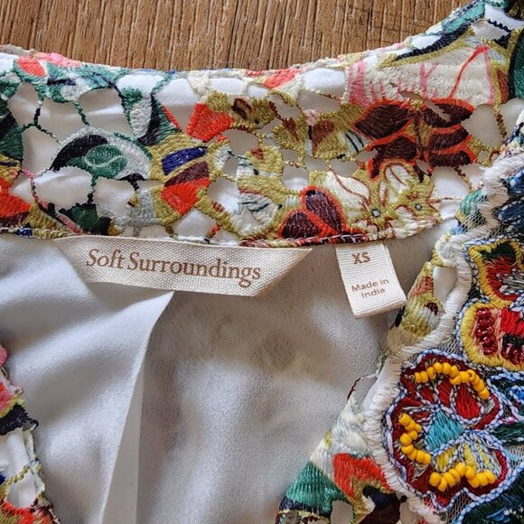 Soft Surroundings Colorful Floral Embroidered Beaded Jacket Blouse - Picture 9 of 11